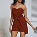 Women's 2 Piece Outfits Textured Matching Set Summer Y2K Ruched Split Front Strapless Bandeau Long Tube Top and Shorts Brown