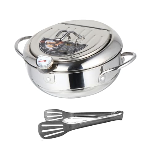 ULTECHNOVO 1Set Japanese Style Deep Fryer Pan with Thermometer Compatible with Gas and Electric Stoves Nonstick Fryer for Tempura Fried Chicken French Fries Cooking
