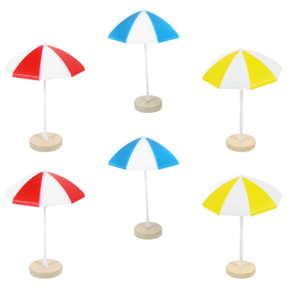 CIYODO Miniature Beach Umbrella Ornaments 6 Pieces Resin Micro Landscape Decors for Dollhouses Fairy Gardens Aquarium Plant Displays