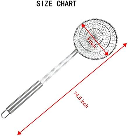 Home Servz Stainless Steel Asian Spider Strainer Kitchen Skimmer-Durable Handle& Spiral Mesh Basket-Spaghetti,Noodle,Ravioli,Wok,Cooking Filter,Food Strainers,Fat Separator(5-Inch Strainer Basket)