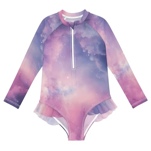 ALAZA Swimsuit for Girls Long Sleeve Rashguard Bathing Suit Cloud 5 Quick Dry 4T