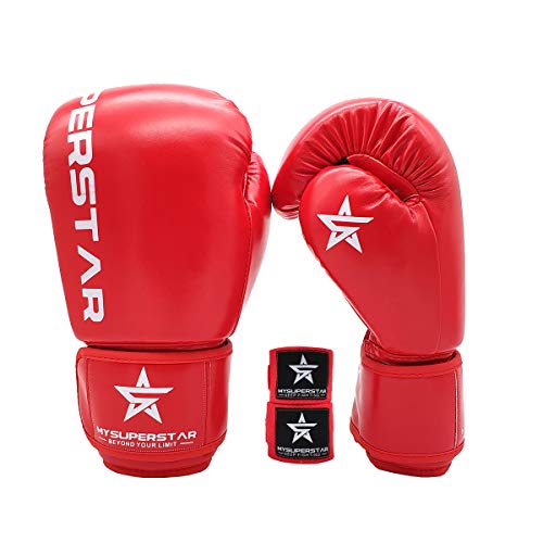16oz MYSUPERSTAR Pro Boxing Fighting Bag Gloves for Training Sparring Mitts Muay Thai