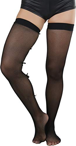 Image of ToBeInStyle Women's Wide Floral Lace Fishnet Thigh Hi Stockings