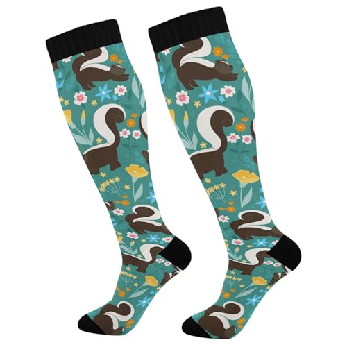 Fisyme Cute Skunks Flowers Socks for Men Women Warm Comfort Athletic Crew Running Hiking Cycling Compression Socks
