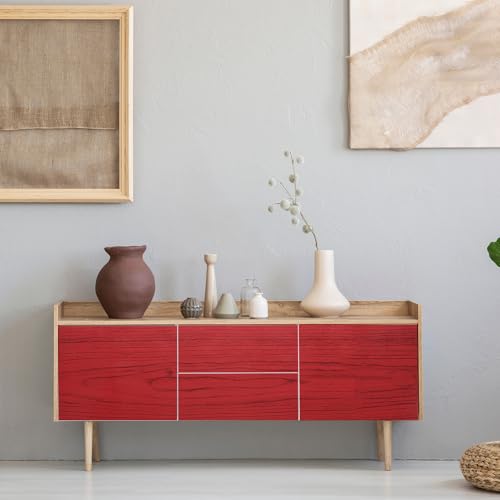 Papier peint adhésif rouge imperméable pour masquer les défauts d'un meuble - 6