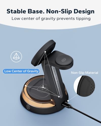 KPON 3 in 1 for iphone and Watch Charging Station, Wireless Charger Stand | 15W Desk Phone Charger for MagSafe, Nightstand Charging Dock with Light&30W Adapter, for iPhone 18 17 16/Apple Watch/AirPods - image 7