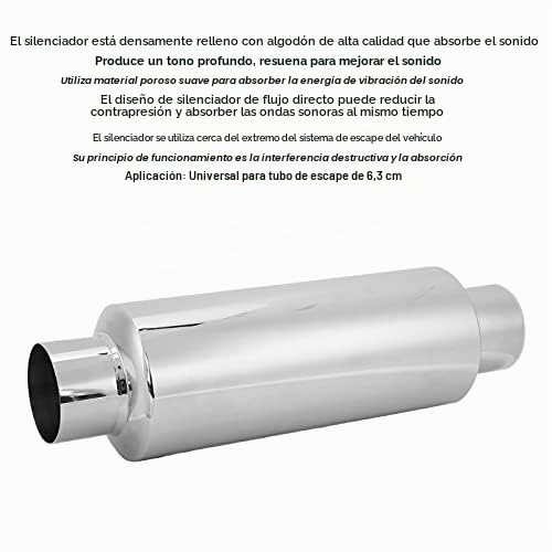 Silenciador Escape Coche Universal para Motocicleta de 2,5 Pulgadas de Acero Inoxidable Recto con Silenciador de Algodón para Automóvil para Mejorar el Sonido