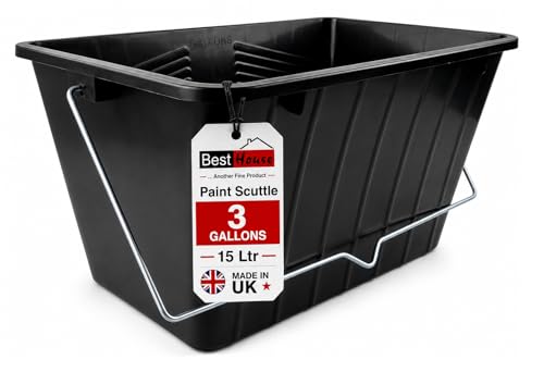 BH | 15L Black Paint Scuttle with Metal Handle | 15 Litre (3 Gallon) | Pack of 1 | Large Plastic Paint Bucket for Rollers | Decorators Paint Container for Paint and Paste - By Best House