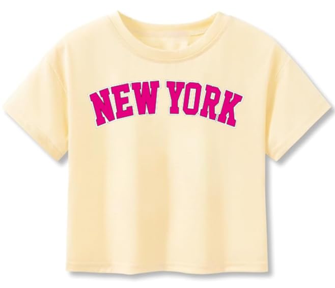 Image of Little Girls Crop Tops Cool Summer T-Shirt Crewneck Short Sleeve Fashion Tee Size 6-14