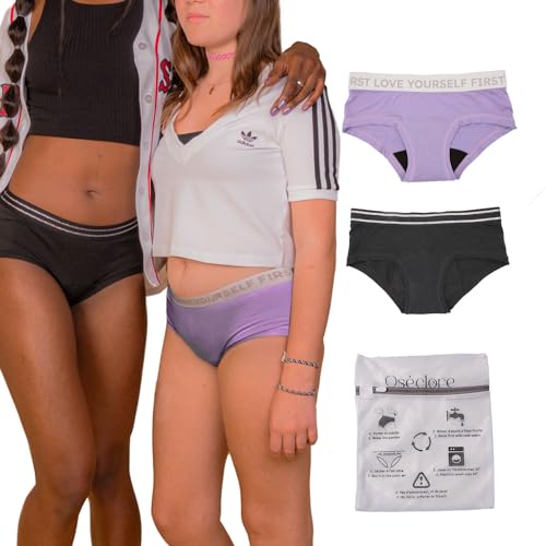 Oséclore Bragas Menstruales de Algodón Orgánico Oeko-Tex Flujo Abundante + Bolsa de Lavado, Braga Menstrual para Regla, Postparto e Incontinencia - Braguitas Mujer y Niña -Talla Grande + Pack Tanga
