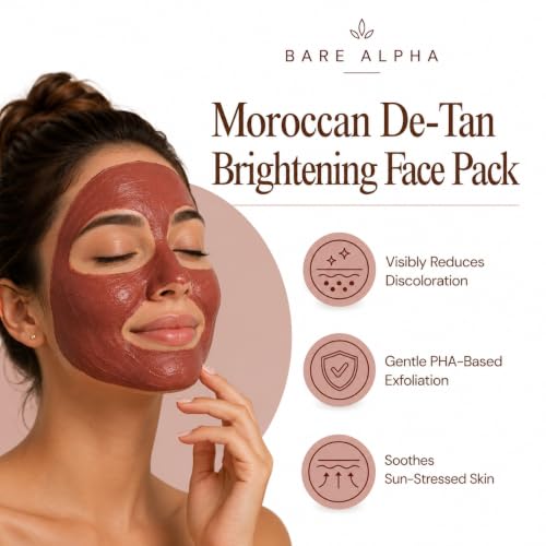 Image of Moroccan DeTan Brightening Face Pack for Advanced Skin Renewal & Radiance | Clay Mask for Tan Removal, Skin Brightening, Deep Cleansing & Glowing Complexion | Suitable for All Skin Types | 100gm