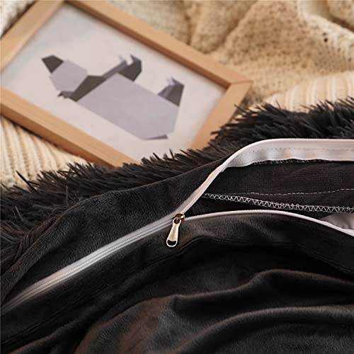 Haihua Black Luxury Fluffy Shaggy Duvet Cover,Cute Faux Fur Comforter Set (1 Duvet Cover + 2 Velvet Pillow Cases) Fuzzy Bedding 3 Pieces Sets, Zipper Closure (Black, King) #TOP5