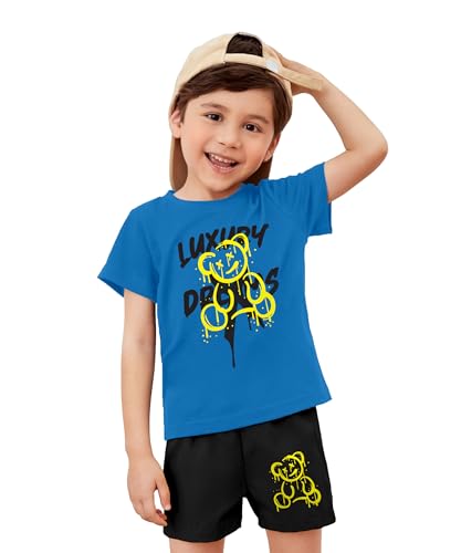 Mightpride® Boy's 100% Pure Cotton Premium Chest Teddy Printed Tshirt and Shorts Co-ords Set for boys(Pack of 1)