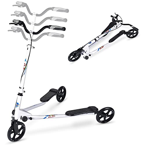 AODI 3 Wheel Foldable Scooter Swing Scooter Tri Slider Kick Wiggle Scooters Push Drifting with Adjustable Handle for Teen/Man/Woman Age 12+(Max. 220 lbs) by AODI - Used condition - US$78.33
