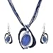 Produktbild Unbekannt 3 Teiliges Damen Schmuck-Set Ohrringe + Kunst-Leder Kette Steine Strass Blau
