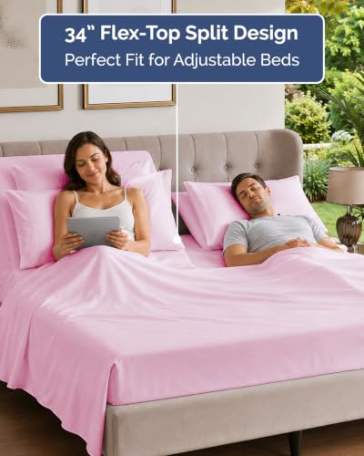 Image of Flex Top Split Head King 6 Piece Sheet Set - Soft & Cooling - Light Pink