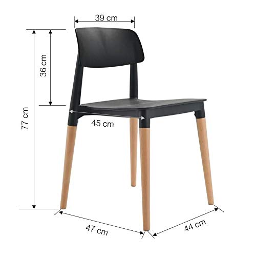 Image of Finch Fox Bella Molded ABS Plastic with Wood & American Mid-Century Styling Armless Side Dining Chairs for Home, Cafe, Restaurents, Living Room Chair in Black Color (Set of 4)