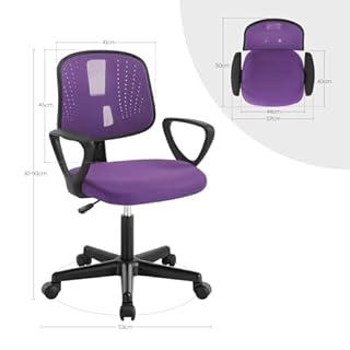 Klihome Sedia da Scrivania per Bambini, Sedia da Studio Girevole, Ergonomica con Ruote, Tessuto a Rete Traspirante, Sgabello Girevole con Schienale Regolabile Automaticamente, Viola