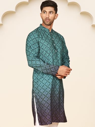 Image of Jompers Ombre Printed Kurtas for Men (Teal, XXL)