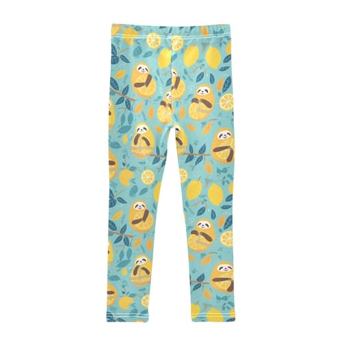 Cute Sloths on Yellow Lemons Kids Girl's Legging Casual High Waisted Dance Pants Sports2
