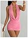 Floerns Women's Draped Deep V Neck Halter Dress Sleeveless Night Club Bodycon Mini Dresses Pink Small