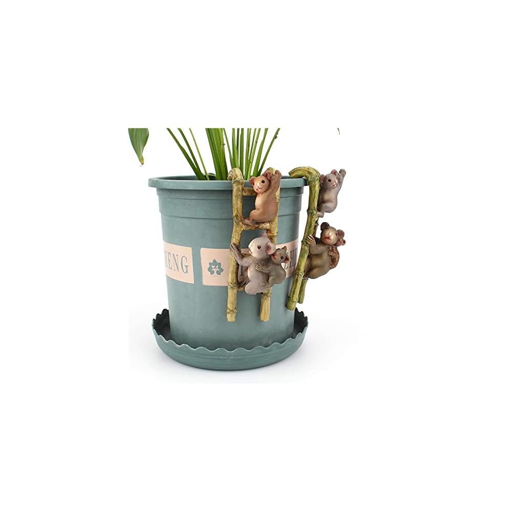 qiansheng 2 pack garden koala statues terrarium flower pot hanger and vase hugger miniature koala family climbing ladder fairy garden ornaments animal planter hanging pendant decorations
