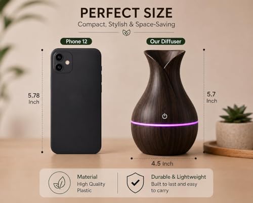 Image of Aroma Diffuser with Wooden Finish, Ultrasonic Essential Oil Diffuser & Humidifier, LED Night Light, Quiet Air Freshener for Home Bedroom Office Spa