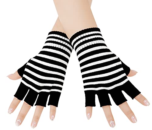 Guantes de esqueleto sin dedos elásticos unisex para disfraces de Halloween y góticos