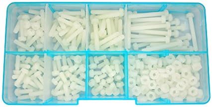 280pcs Metric M3 7-Sizes Nylon Phillips Pan Head Screw Nut Assortment Kit，Screw M3x 6mm 8mm 10mm 12mm 15mm 20mm 25mm, Nut Hex M3 (White)