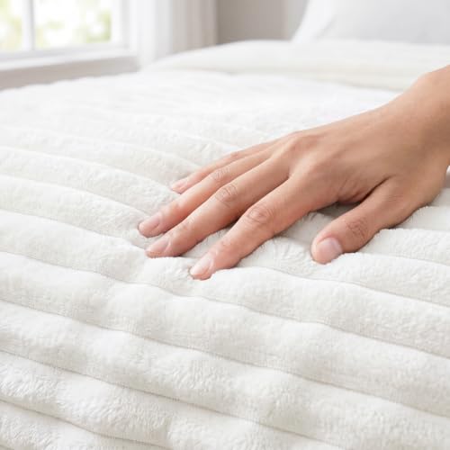 Utopia Bedding Streifen Kuscheldecke Flauschig [127 x 152 cm, Gebrochenes Weiß] Weiche… – Ansicht 6