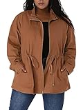 Agnes Orinda Women's Plus Size Jackets Lightweight Anorak Drawstring Utility Jacket with Pockets 2X Brick Red