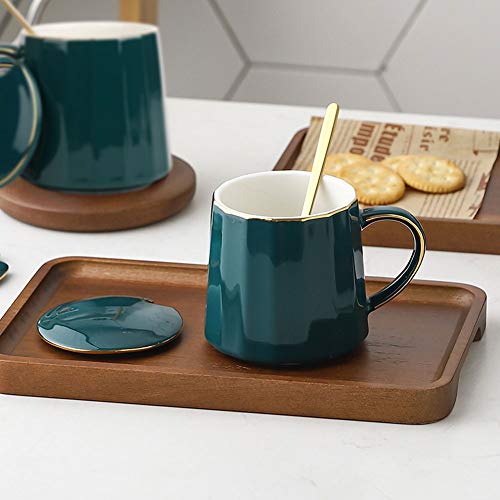 com colher de tampa, copo de leite, copo de cerâmica, caneca bonita portátil para escritório