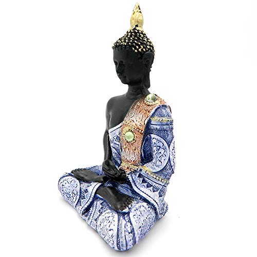 Estatua de Buda decorativa 8 pulgadas azul y dorado miniatura 2