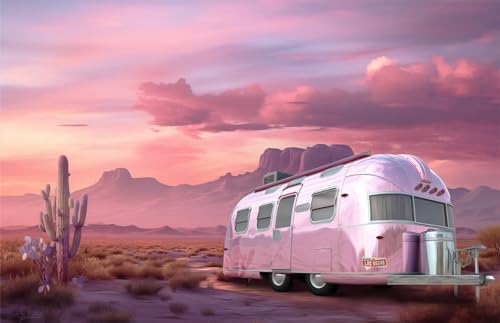 PosterOffice Airstream Trailer, Pink Desert, Western Wall Art Print - Tamanho 28 x 43 cm - Uma Impre
