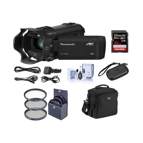 Panasonic 4K Ultra HD Camcorder HC-VX981K (Black), 20x Optical Zoom, Bundle Kit with Video Bag + 32GB SDHC Card + 49mm Filter Kit + Cleaning Kit + Memory Wallet
