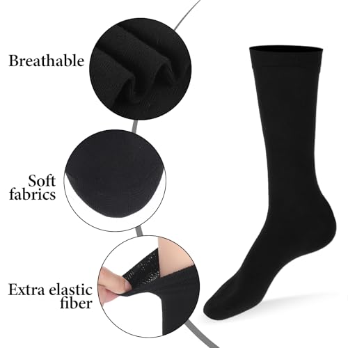 Mens Dress Socks, 3 Pairs Black Crew for Men, Plain Colors Lightweight Classic Cotton Polyester, Soft Cozy Business Casual Breathable Athletic Sports3