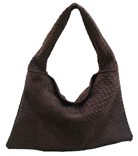 Image of Suede Woven Hobo Bags for Women Slouchy Suede Tote Top-handle Bag Vintage Satchels Woven Purse