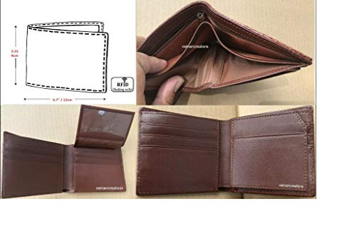 Image of HATA Cognac Exoctic Bifold Leather Wallet with Hidden Compartment, Men's Minimalist Wallets RFID Blocking & ID Window Card Holder, Handmade Gift for Birthday, Anniversary, Father's Day VINAM-22