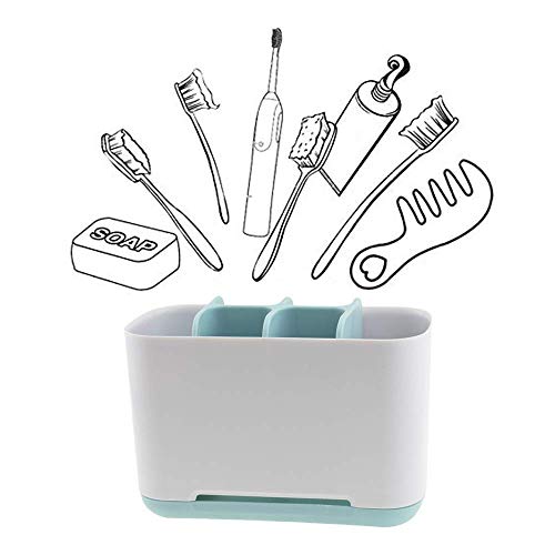 Image of STEFFAN Toothbrush Holder for Bathroom Wall Mounted Multipurpose Brush Holder, Durable Bathroom Organizer for Toothbrush Toothpaste & Accessories, Sturdy Bathroom Holder White & Blue