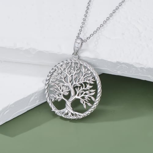 Moissanite Tree of Life Necklace, 925 Sterling Silver Family Tree of Life Pendant Necklaces Jewelry Gift for Women/Mom/Wife/Grandma4