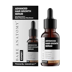 Bare Anatomy Advanced Hair Growth Serum| 3% Redensyl – 2x Better Results than Minoxidil | + 4% Anagain + 3% Baicapil | Rosemary, Biotin | Hair growth & Hair fall control serum for Women & Men | 30mL