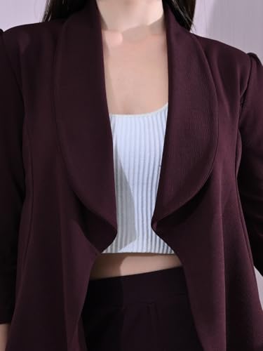 Image of Women's Solid Relaxed Fit 3 /4 Sleeve Cotton Blend Co-ord Blazer and Trouser Set