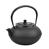 Spigo Tokyo Cast Iron Enamel and Stainless Steel Infuser Teapot, Black, 50 Ounces