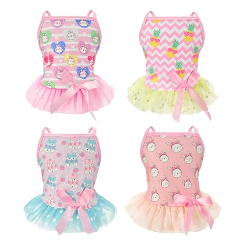 LyssKMK Pacote com 4 vestidos deslizantes adoráveis com estampa pintada à mão, roupas de verão para