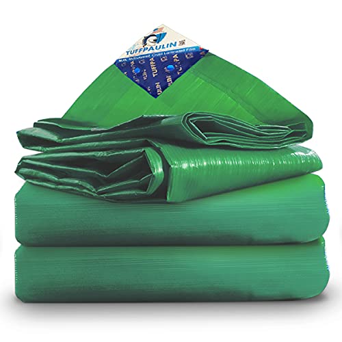 Image of TUFFPAULIN 24FT X 18FT 120 GSM Green Tarpaulin Tirpal Tadpatri Tharpai Thadika Extra Strong, Reinforced Eyelets, UV Resistant, 100% Waterproof, Virgin, 6 Layer MLCL 3D Rib Technology-1 No., Plastic