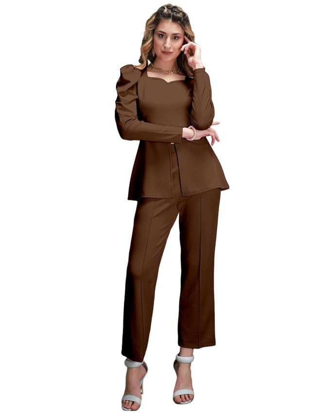 Image of Selvia Women's Lycra Solid Sweetheart Neck Casual 2 Piece Co-Ords Set