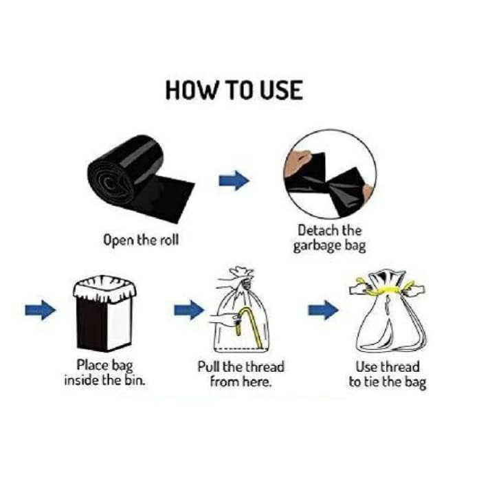 Image of Garbage Bags Medium Size 19 x 21 Inches | Black Dustbin Bags Medium | 60 Bags (30 Bags x 2 Rolls) | Heavy Duty Plastic Trash Bags for Home, Kitchen & Office | For Dry & Wet Waste