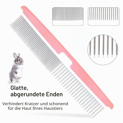 Pflegeset für kleine Tiere, mit Haustier-Ausfallbürste, Bade-Massagehandschuh, Haustier-Pflegekamm, Nagelknipser für Kaninchen, Meerschweinchen, Welpen, Katze, Kätzchen, Hamster, Frettchen (Rosa)