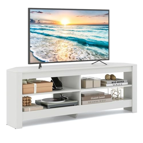 FANTASK TV Lowboard mit 4 offenen Ablagen, Fernsehschrank mit Ladestation,...