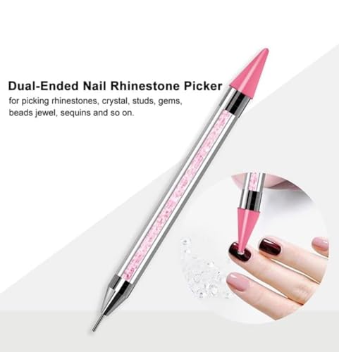 KRENI Nail Rhinestone Picker Silicone Tip Pencil Pick Up Applicator Dual Tips Tip Dotting Pen Beads Gems Crystals Studs Picker with Acrylic Handle Manicure Nail Art Tool - Image 3